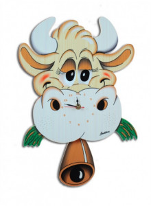 Wall Clock, with moving eyes, Cow / Bartolucci