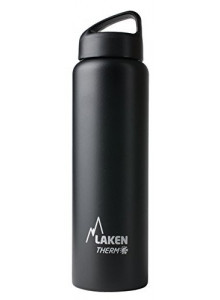 Wide mouth Stainless steel thermo bottle, black, 1L / Laken