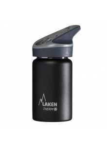 Wide mouth Stainless steel thermo bottle with sport cap, black, 350ml / Laken