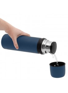 Bottiglia termica in acciaio inox con tappo-tazza, blu, 1l