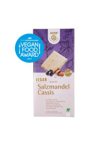Vegan White Chocolate with Salted Almonds and Blackcurrants