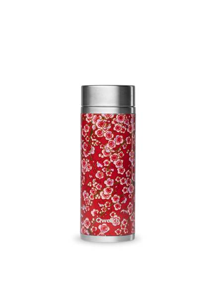 Insulated Stainless Steel Teamug, Red Flowers