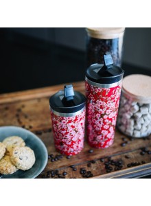 Insulated Stainless Steel Travel Mug, Red Flowers, 300ml