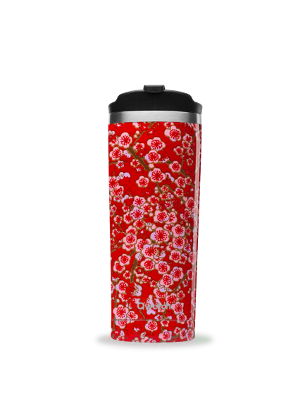 Insulated Stainless Steel Travel Mug, Red Flowers