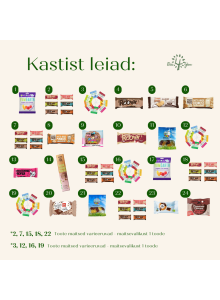 24 ökotootega päkapikukast sisaldab hoolikalt valitud maiustusi! 24 ökotootega päkapikukast sisaldab hoolikalt valitud maiustusi!