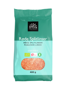 Punased läätsed, kooritud ja poolitatud