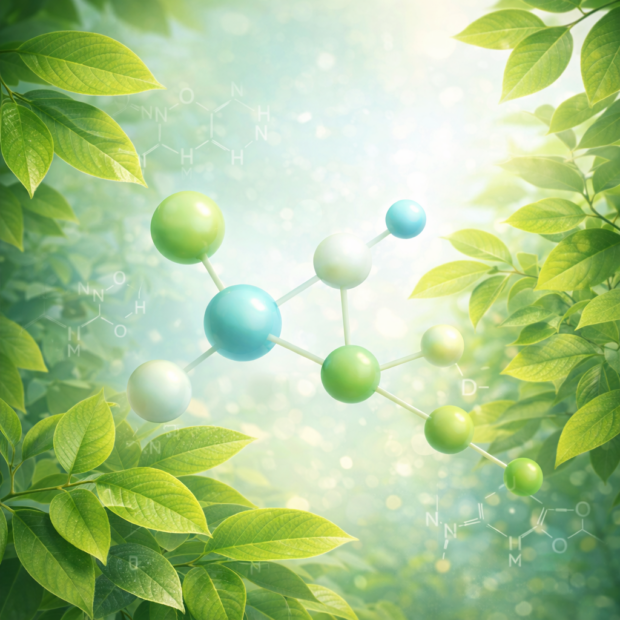Aminohapete molekulide illustratsioon looduslikus taimses keskkonnas