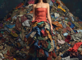 Modell seisab tekstiilijäätmete keskel