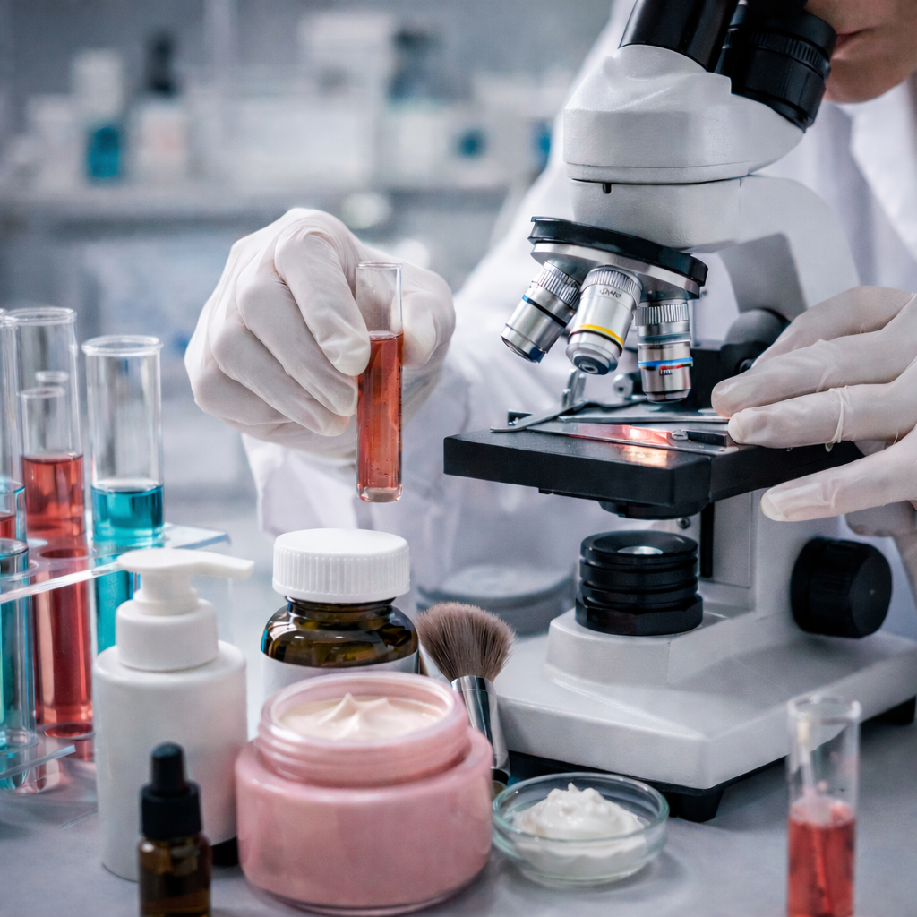 Kosmeetikatoodete laboratoorne testimine mikroskoobi all