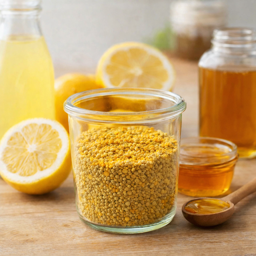 Õietolm, sidrun ja mesi loodusliku külmasiirupi valmistamiseks