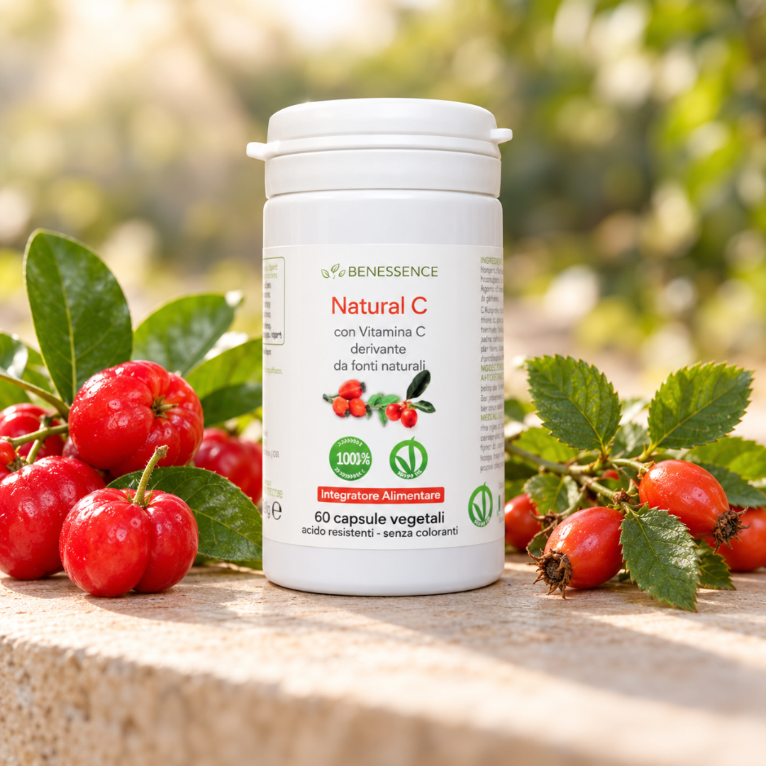Benessence Natural C – looduslik C-vitamiin acerolast ja kibuvitsast, 60 taimset kapslit