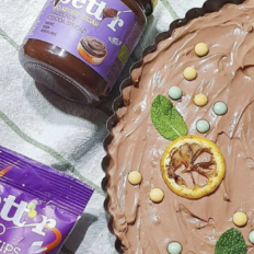 Taimne toorjuustukook sidruni ja Bett’r Choco Spaceships’iga, serveeritud ja kaunistatud värske mündiga